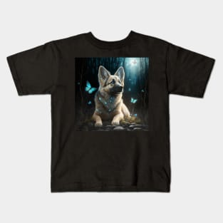 Wolfdog And Butterflies Kids T-Shirt